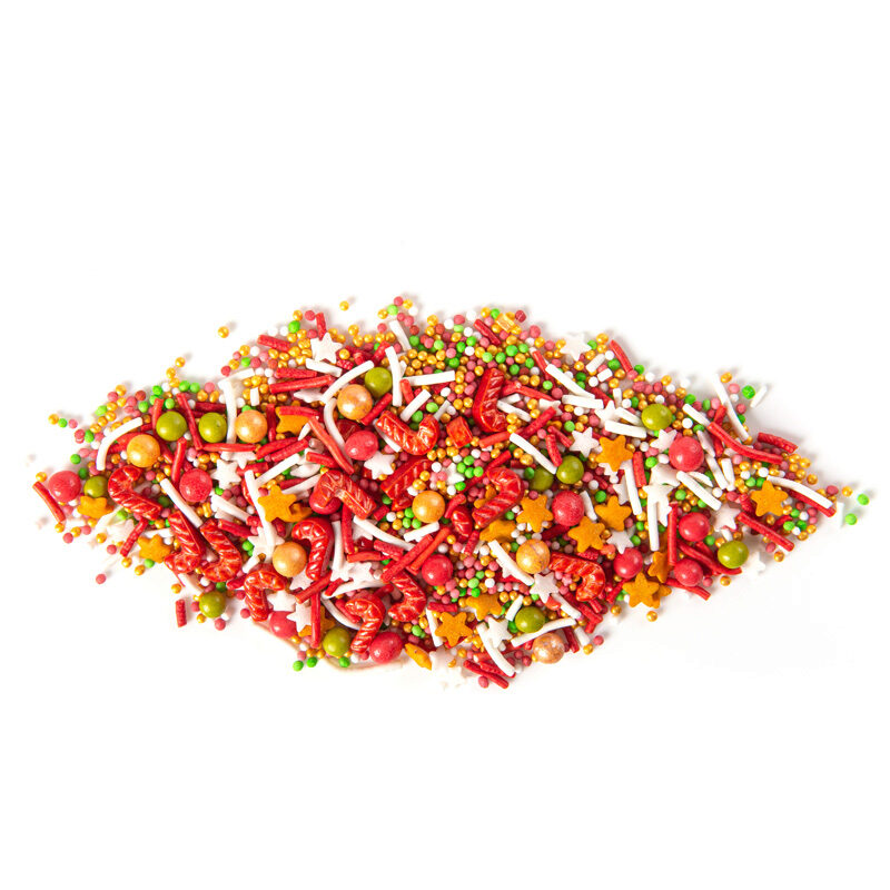 1061213 MIX KERST DECORATIES GERST SUIKER/RODE STER/GOUD/GROEN 500GR ***S/CD***
