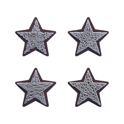 088216 PCB STARS CN WITH FINESSE RELIEF 4 DESIGNS 3.6X3.5CM 144PCS ***S/CDE***