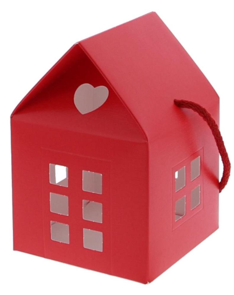 BOITE CARTON MAISON ROUGE "LINO ROSSO" AVEC CORDE10X10XHT14.5CM