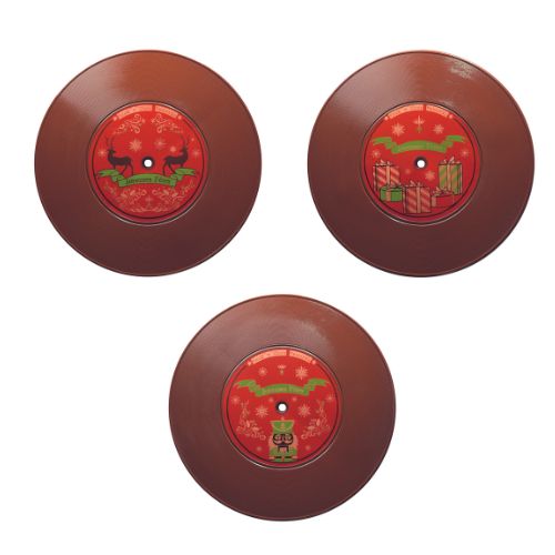 087185 PCB FEUILLES IMPRIMÉES JOYEUSES FÊTES POURVINYLES 3 DESIGNS Ø10,1CM 24PCES ***S/CDE***