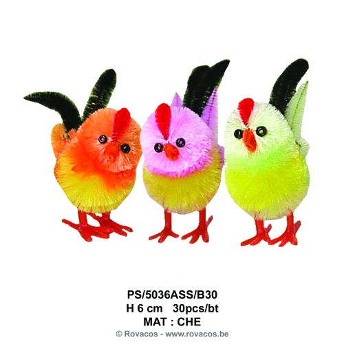 MULTICOLOURED ROOSTER 6.5CM 30 PCES*LIMITED STOCK*