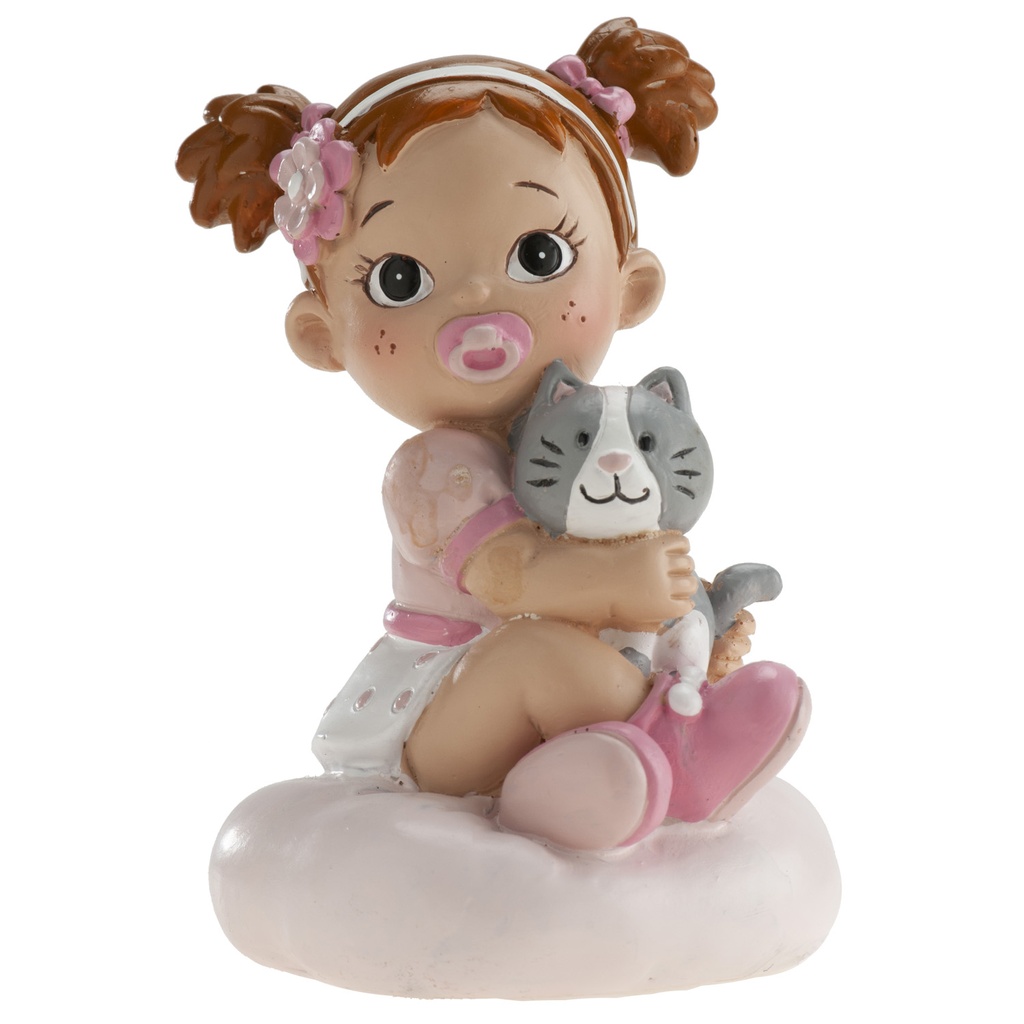 10CM SITTING BABY GIRL FIGURE WITH CAT