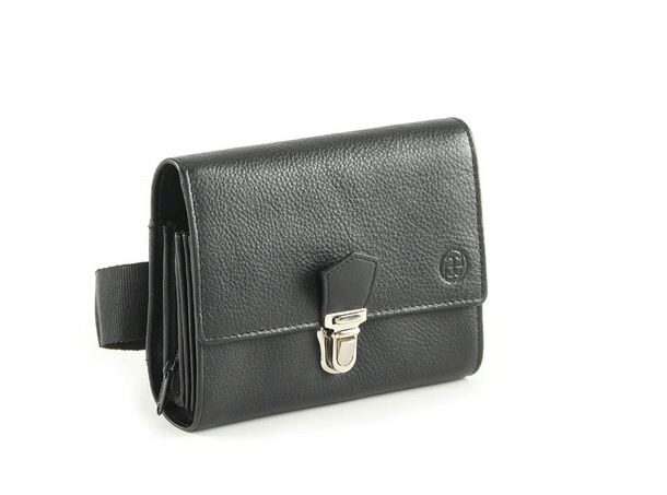 PORTEFEUILLE CUIR NOIR 4 POCHES 1 TIRETTE CEINTURE FERMETURE METAL & SUPPORT MONNAIE CLASSIQUE NOIR