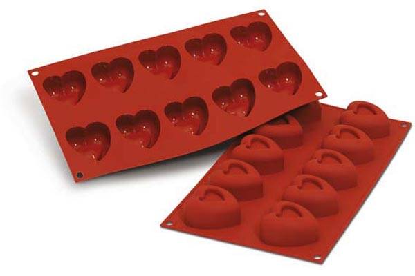 SILIKOMART SF088 MOLD 10 MEDIUM HEARTS RELIEF 49X54 HT 28MM 45ML NON-STICK GN1/3 -50° TO 250
