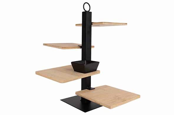 *FDS* C&T PRESENTOIR APERO TOUR METAL-35X35XH37CM4 PLANCHES BAMBOU+ 1 PLAT CERAMIQUE