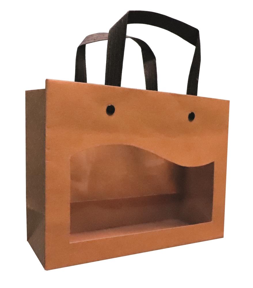 KRAFT PAPIEREN TAS + VENSTER "DELICATESSEN" 20X7.5XH/15CM PAK VAN 10 STUKS