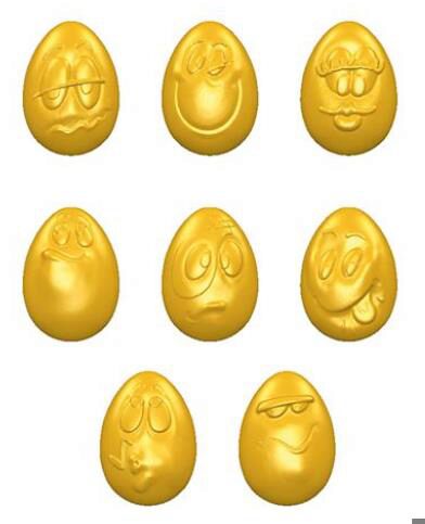 SMILEY EGG CHOCOLATE MOLD 33 MM 8 FIG. CW1580 3X8 -- 5.5GR
