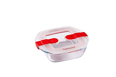 PYREX COOK&HEAT VIERKANTE SCHAAL 14X12XH4CM 0,35L MET DEKSEL 2 STOOMVENTIELEN-BOROSILICAAT -40+300°