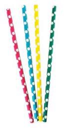 COLORED POLKA DOT CARDBOARD STRAW 240X8MM PACK OF 100 PC