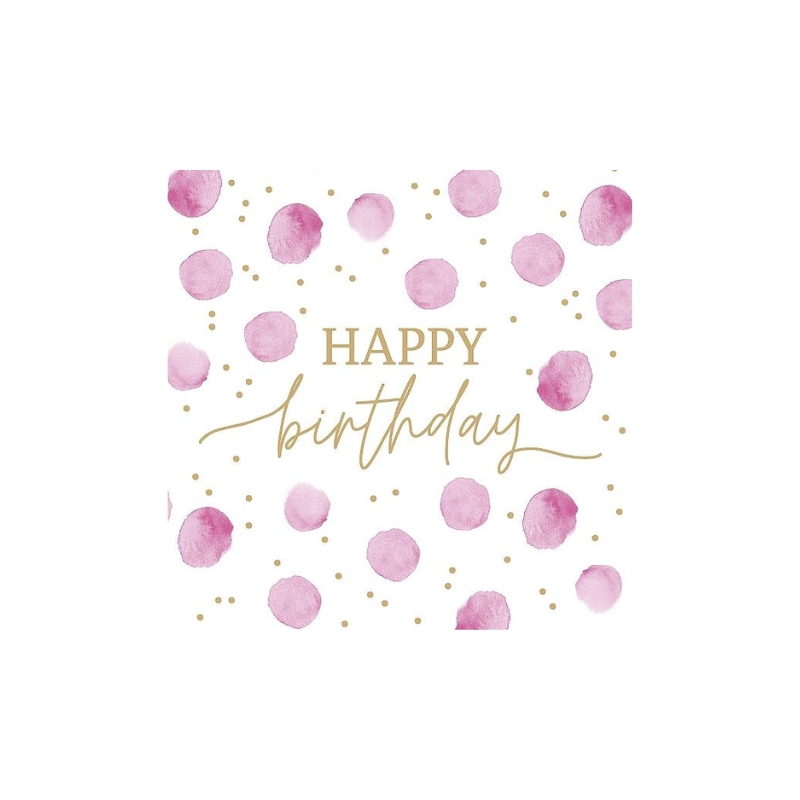 ARTEBENE SERVET 33X33CM HAPPY BIRTHDAY DOTS ROZE 20ST