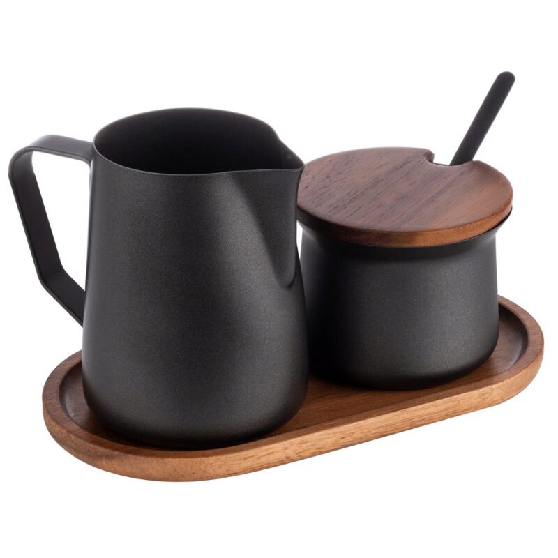 APS "BARISTA" SUIKER/ROOMSET + ACACIA SCHAAL 19X10CM