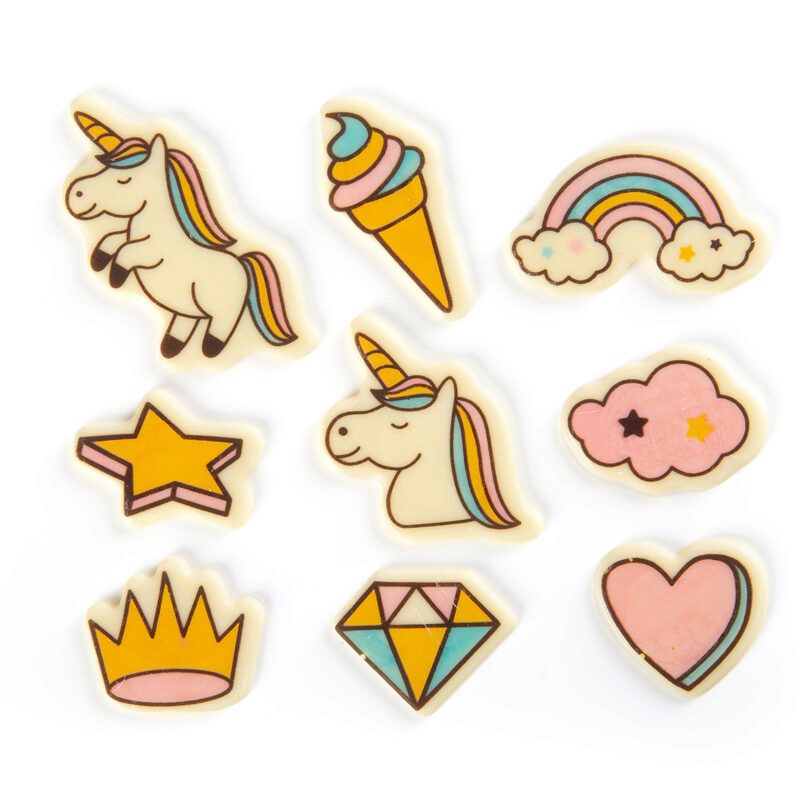 2024723 ASSSORTIMENT PLAQUETTE LICORNE 2D EN CHOCOLAT 4CM 90 PCES ***S/CDE***