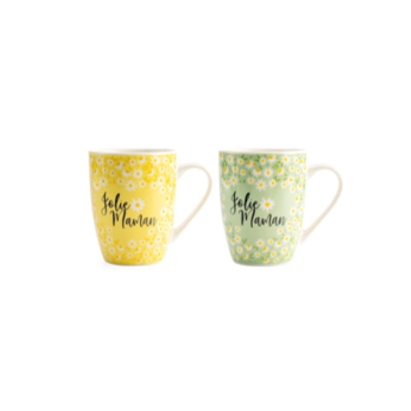 MUG MARGUERITE JAUNE/VERTE "JOLIE MAMAN" Ø8,5CM H10,5CM
