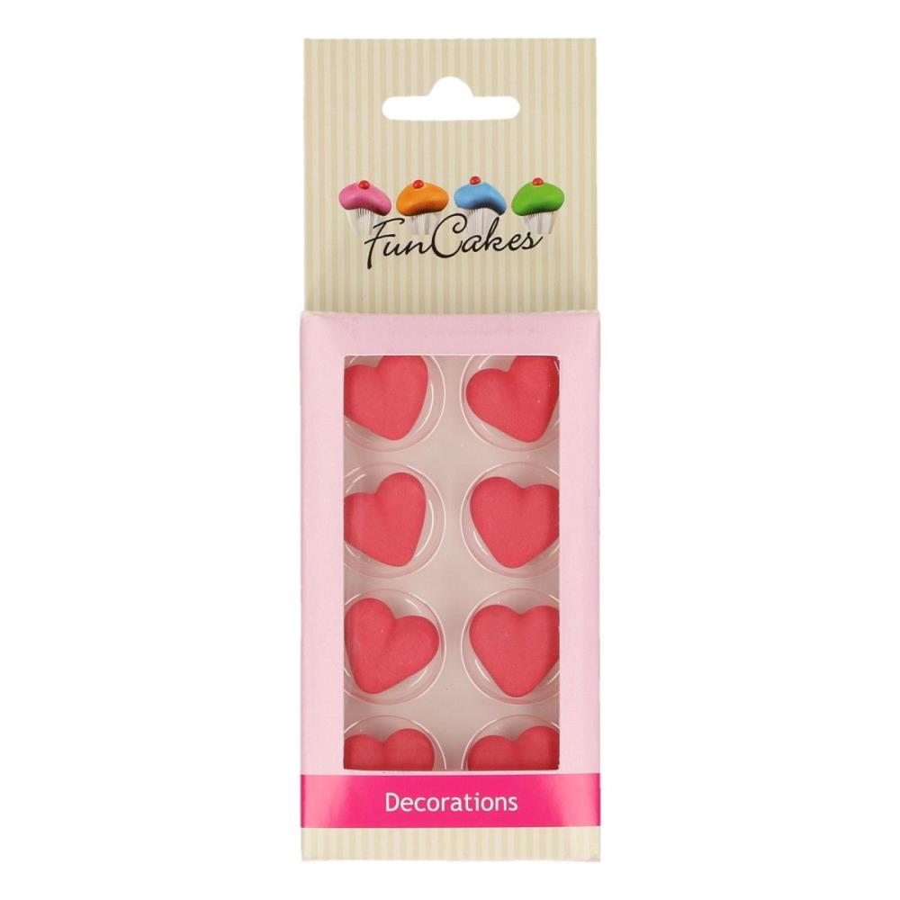 FUNCAKES RED SUGAR HEART DECORATION 2CM 8 PCES