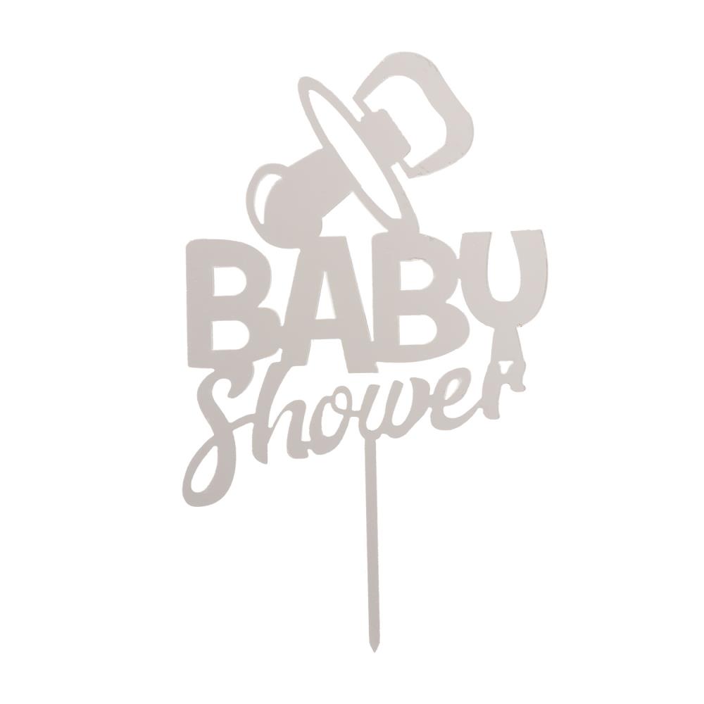 CAKE TOPPER BABY SHOWER SILVER 16X10CM