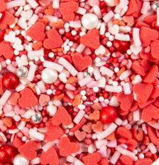 1061193 MIX VALENTIJNSDECORATIE ROOD/ROZE/NACREEN SUIKER 450G