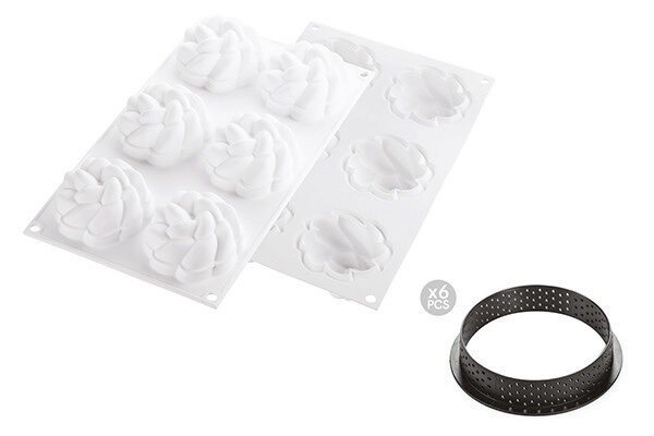 SILIKOMART KIT TARTE RING FLEUR Ø 80MM 6 CERCLES + MOULE 6 EMPREINTES