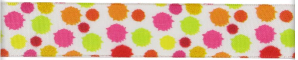 BEDRUKT LINT MESSING CONFETTI VEELKLEURIG GOUD/ROOD/GEEL/GROEN/ROOS 25MM X 20M