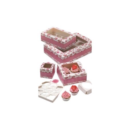 DOOS VOOR 6 CUPCAKES + VENSTER 24 X 16 X 8 CM MET STEUN