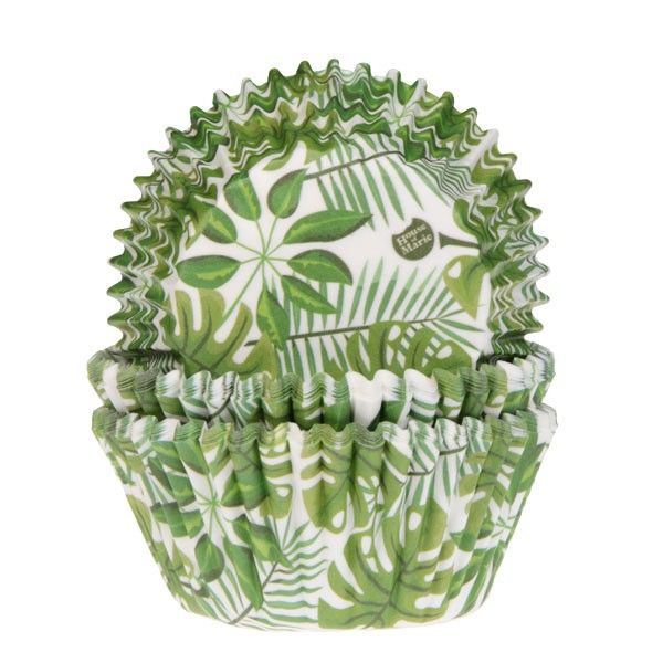 HOM CAISSETTE CUPCAKE FEUILLES JUNGLE VERTES 50 PCES