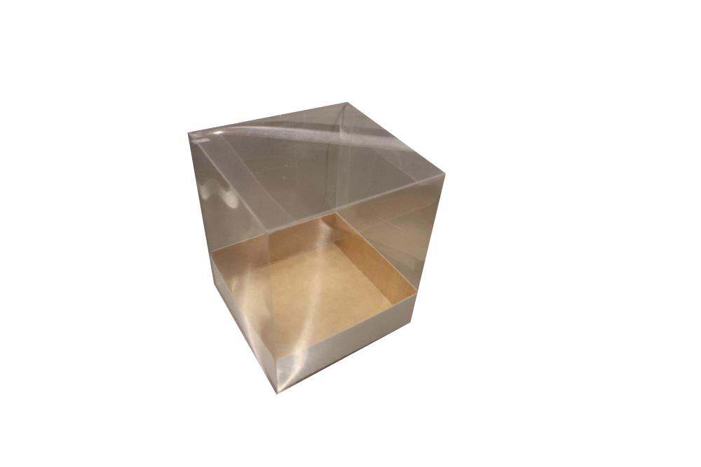 TRANSPARENT BOX 100X100X120MM +1 KRAFT BASE + 2 LIDS PACK OF 25 PCES