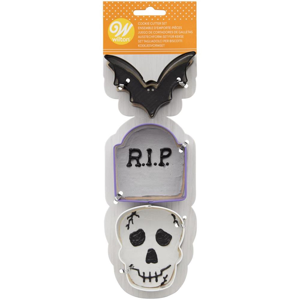 WILTON BAT/RIP/SKULL COOKIE CUTTER 3 PIECES