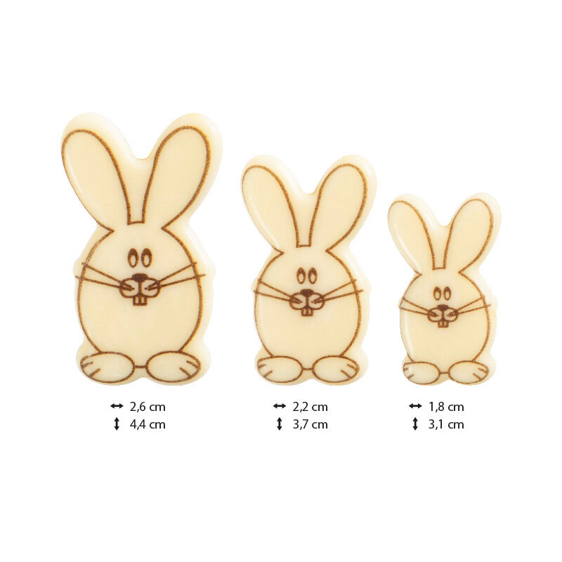 2069479 RABBIT BLISTER ASSORTMENT 3 SIZES WHITE CHOCOLATE 150 PCES