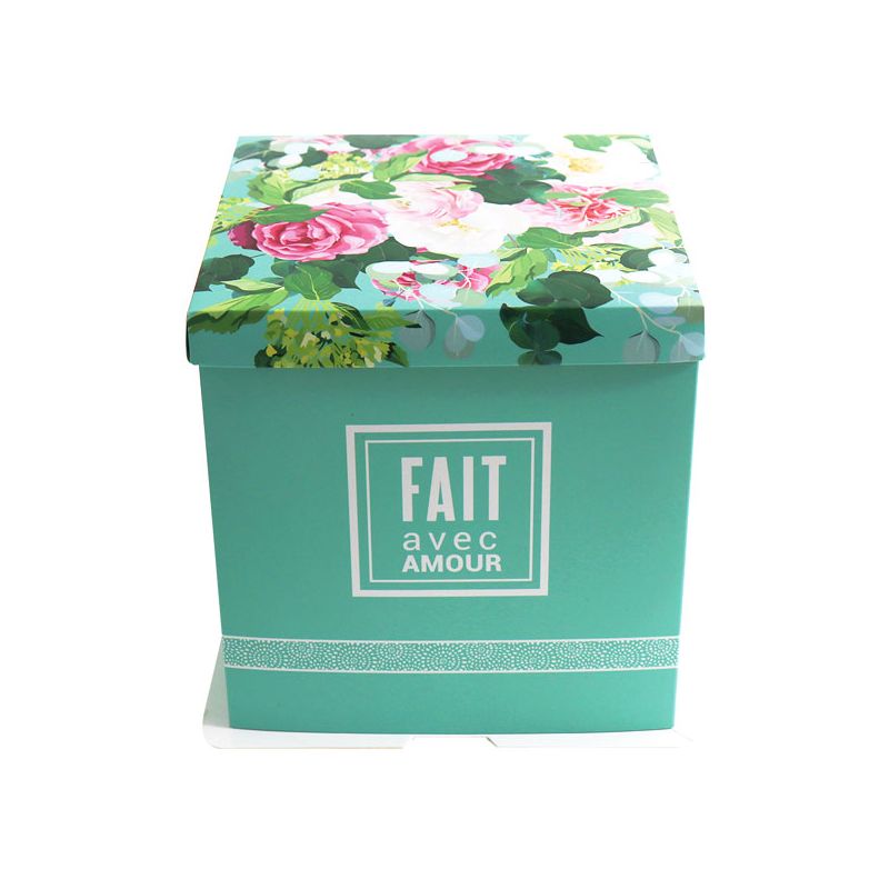 GATOBOX BOITE A GATEAU TURQUOISE FLEURS 31X31X26CM