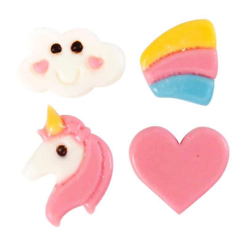 24038 EENHOORN, REGENBOOG, HART EN WOLK 3,5X2,5CM 140PCS ***OP/ORDER***