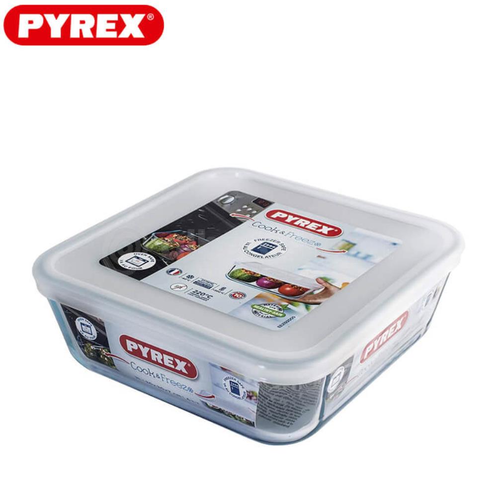 PYREX COOK&FREEZ SQUARE DISH 15X15XH6CM 0.85L W/BOROSILICATE LID -40+300°