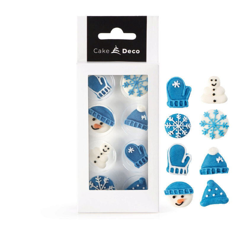 *FF*1039408 2D WHITE/BLUE CHRISTMAS DECORATION IN SUGAR Ø 25MM 8 PCES