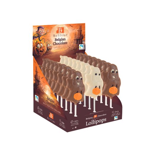 SUCETTE CHOCOLAT HALLOWEEN FANTOME BOO LAIT COLORE 15,3CM 24X25GR