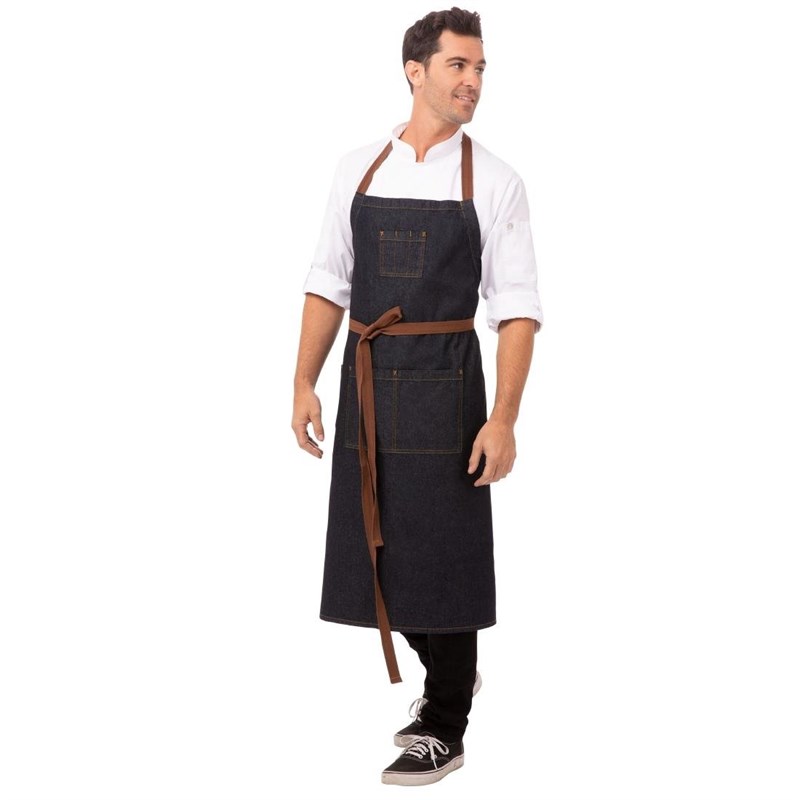 CHEF WORKS BLUE DENIM BIB APRON 81X61CM