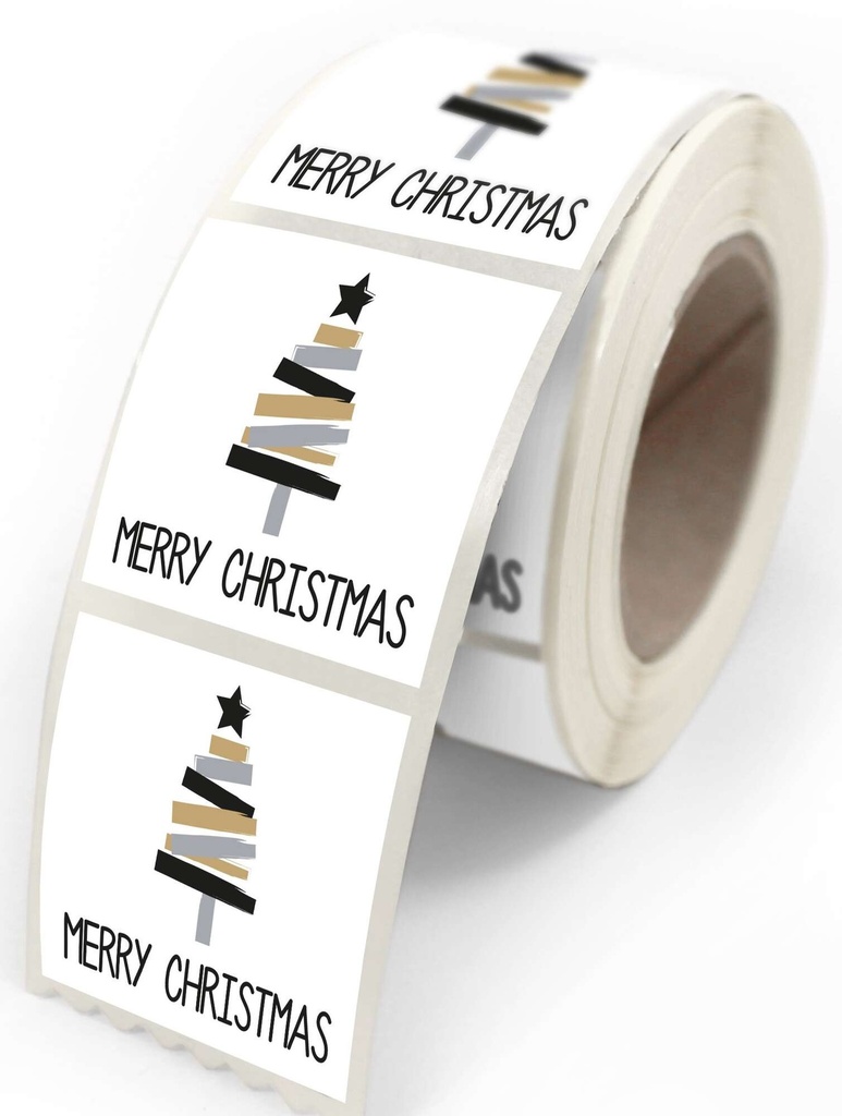 ETIQUETTES ADHESIVES JOYEUSES FETES SAPIN"VANESSA" 4X3,5CM 500 PCES