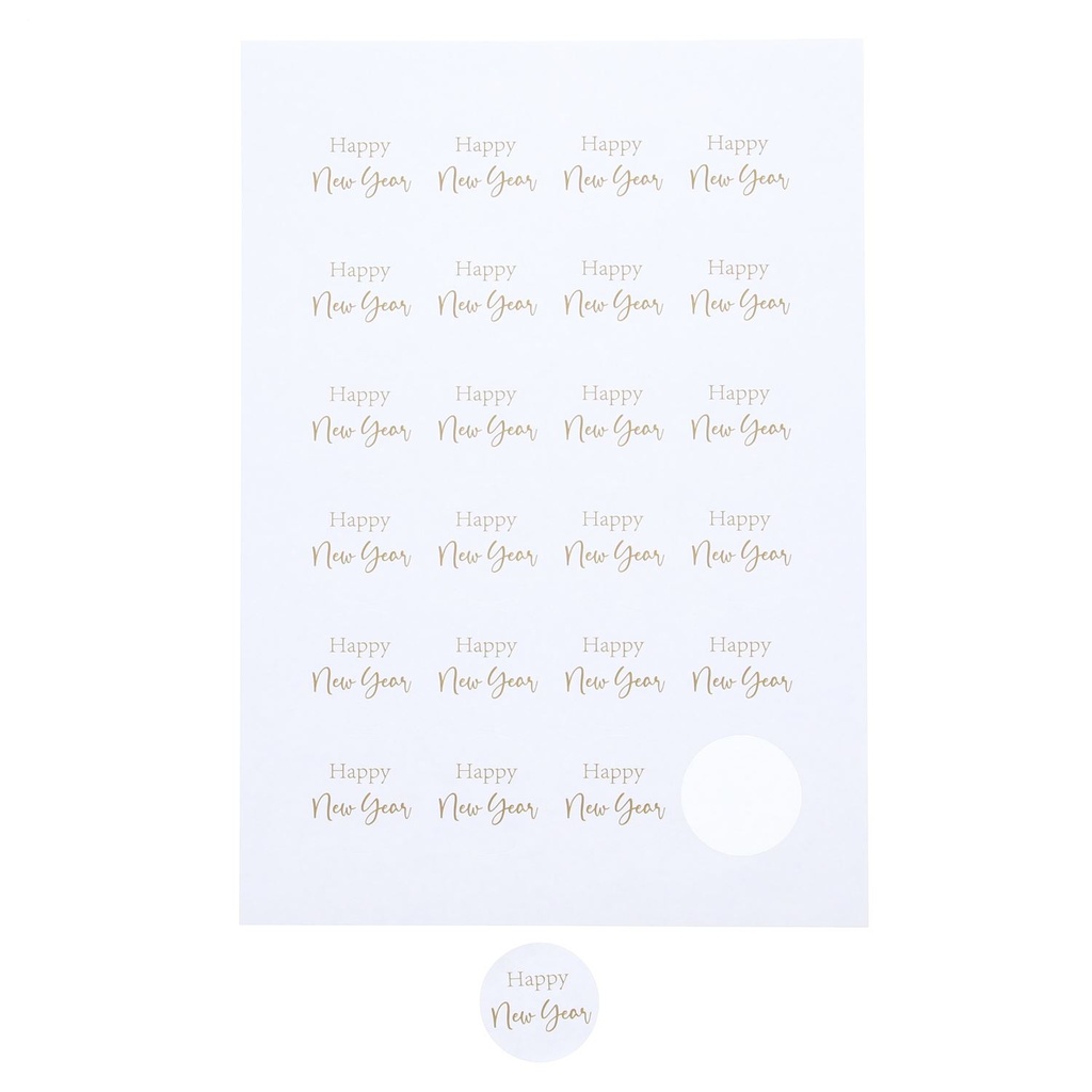 STICKER 4CM HAPPY NEW YEAR GOLD 24PCS