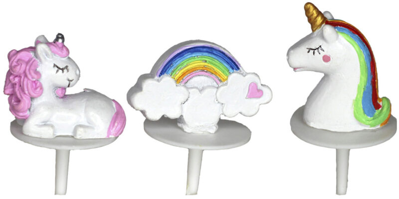 UNICORN 3 ASSORTIMENT POLYHARS 4CM OP STOKJE 6 STUKKEN=ZAK