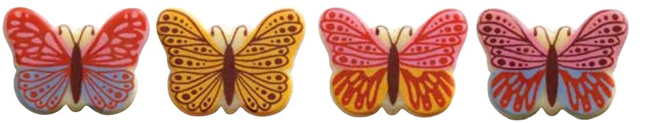 061300 PCB BUTTERFLIES CB MULTICOLORS 4 DESIGNS 3X2.2 CM 208PCS ***S/CD***