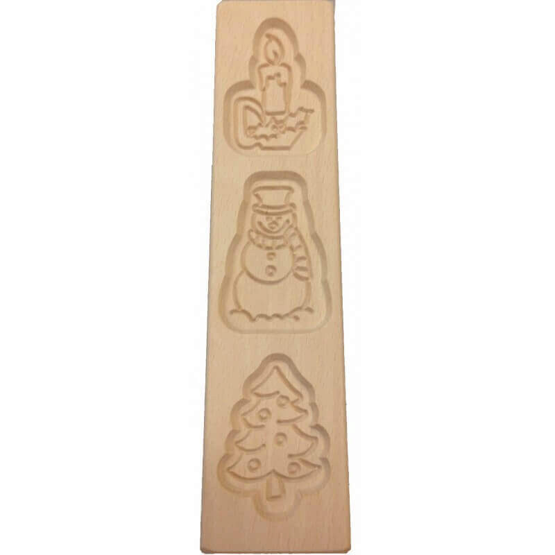 FORME MOULE SPECULOOS 3 FIGURES NOËL -BONHOMME DE NEIGE – BOUGIE-SAPIN --3X8CM - 25SPE3K
