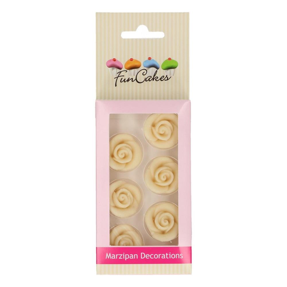 FUNCAKES MARSEPEIN DECORATIE ROZEN WIT 2.5CM 6 STUKKEN