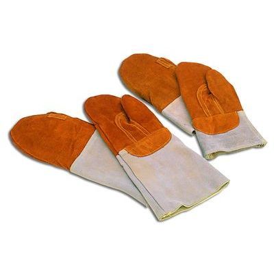 MATFER PAIRE MOUFLES CUIR ORANGE THERM. 250°-30CMCROUTE CUIR DOUBLEE LAINE