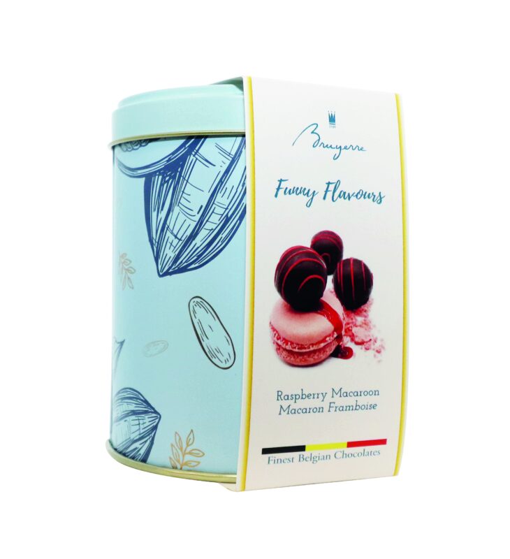 BRUYERRE BOITE METAL TRUFFES MACARON FRAMBOISE100GR 8X100GR