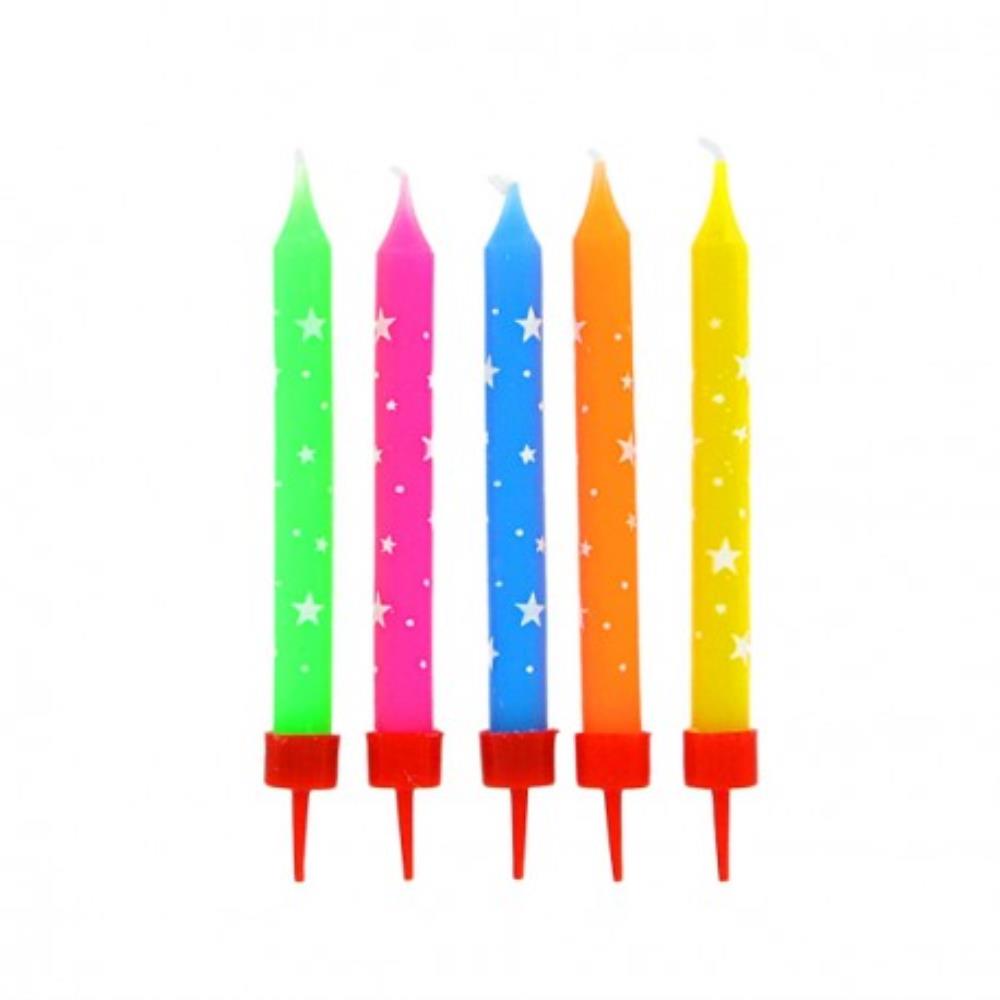 *FF*BOUGIES MULTICOLORE MOTIF ETOILES + BOBECHES10 BOUGIES