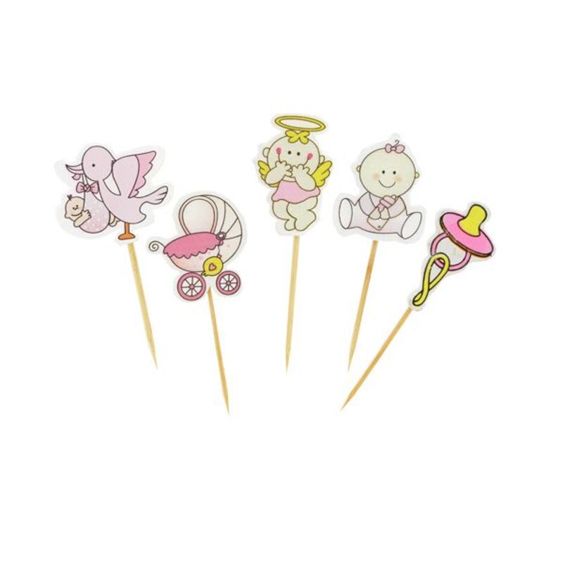 DECOR 2D SUR PIC NAISSANCE FILLE 45MM 10PCES