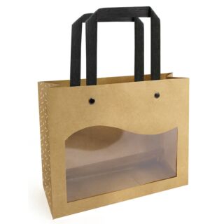 KRAFT TAS + VENSTER "DELICATESSEN" 26X11X21.5CM PAK VAN 10 STUKS