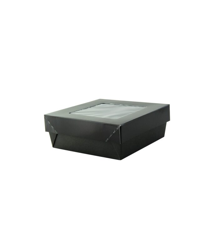 BLACK SQUARE BOX 135X135X50 WITH WINDOW LID 25 PCES