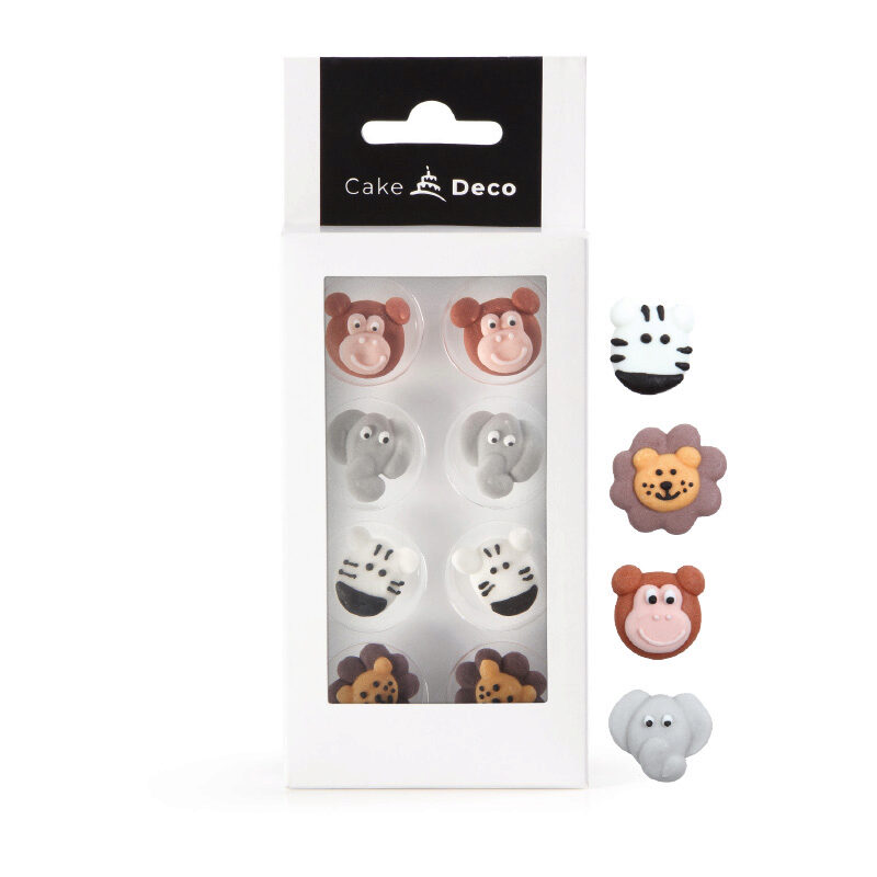 *FF*1039306 2D SAFARI ANIMAL FACE IN SUGAR Ø 25MM 8PCS
