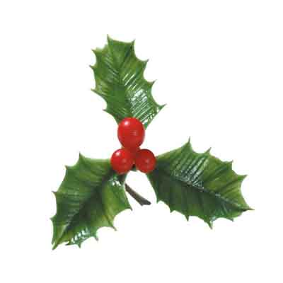 GREEN HOLLY 3 LEAVES 3 RED BALLS PACK OF 144P