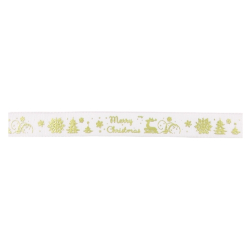 MERRY CHRISTMAS BRASS RIBBON WHITE AND GOLD 15MMX20M