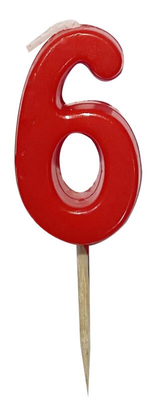 RED PIC SMALL NUMBER CANDLE NO. 6 12PCS