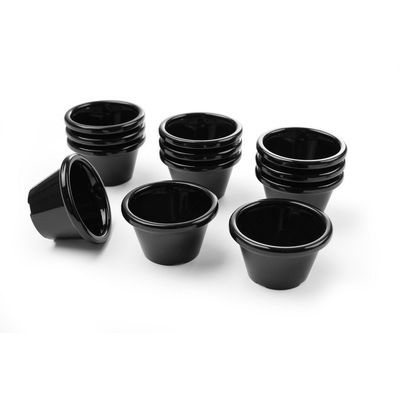 HENDI SET 12 PLAIN BLACK RAMEQUINS 45ML 6X6X3.5CM MELAMINE